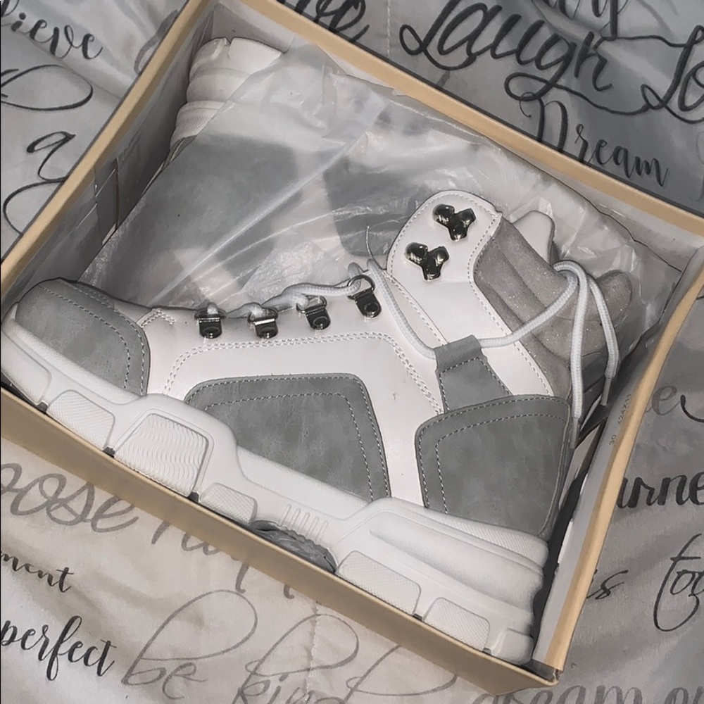 COPY - White glitter Lace-Up Fabric Combat Boots
